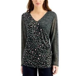 MSRP $50 Willow Drive Mesh-Sleeve Wrap Top Green Size XL